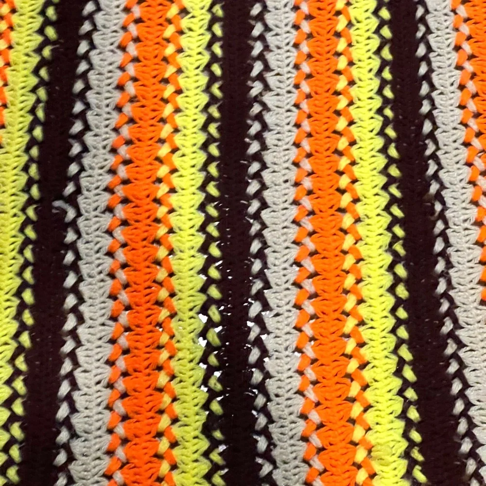Vintage BOHO Crochet Knitted Afghan Blanket Brown Orange Yellow Retro￼ F…